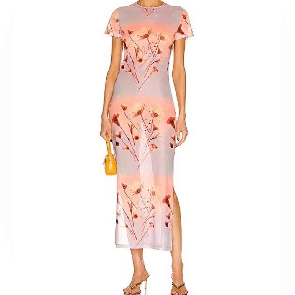 Miaou Billie Mesh Midi Dress Sunrise Floral Orange Small NWT Summer Festival